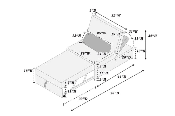 English Elm Contemporary Cozy Convertible Sleeper Sofa Chair with Tufted Corduroy Seat, Pull-Out Bed & Pillow Included Natural Ash 32 L x 16.5 W x 44 H B011P281839