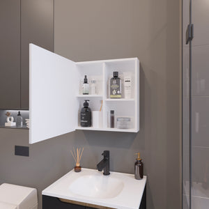 English Elm Morenci wall-mounted bathroom cabinet with mirrored door, four internal shelves for tidy storage and style White 27.2 L x 24.8 W x 4.3 H B128P237176