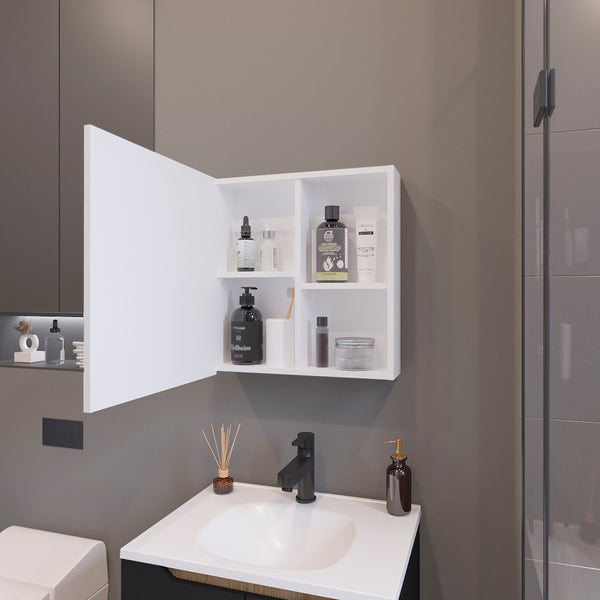 English Elm Morenci wall-mounted bathroom cabinet with mirrored door, four internal shelves for tidy storage and style White 27.2 L x 24.8 W x 4.3 H B128P237176