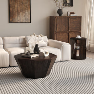 English Elm 31.5 Octagonal Black Rubber Wood Coffee Tables Set of Two – Stylish Living Room Accent, 110lb Capacity Walnut W757P203140