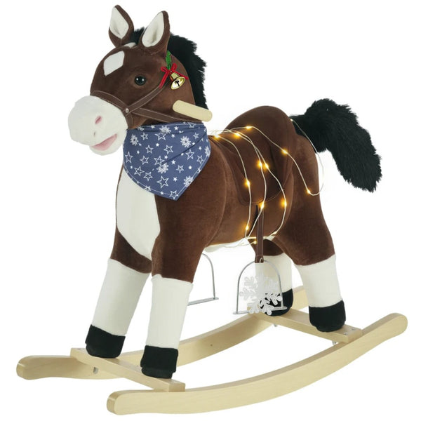 English Elm Ride-on Cowboy Rocking Horse with Plush Body Realistic Sounds and Wooden Base T3971P442347