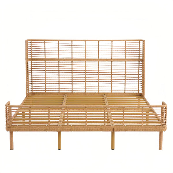 English Elm Christopher Knight Home® - California King Handcrafted PE Wicker Bed with Wingback Headboard, Metal Frame Support, Breathable Design N758P294474N