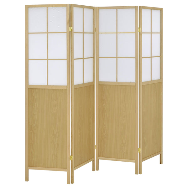 English Elm Gabby Natural 4-Panel Room Divider – Shoji Folding Screen with Windowpane Panels, Light-Diffusing Privacy B062P299812