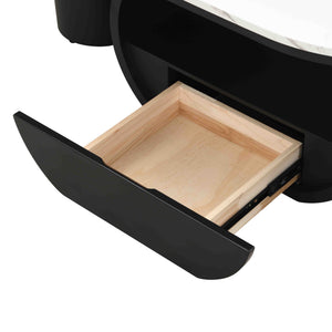 English Elm Luxury Oval Coffee Table with Faux Marble Top, Sturdy Metal Frame, Storage Drawer, Adjustable Feet Black White W821S00031
