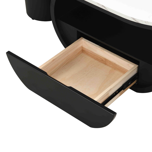 English Elm Luxury Oval Coffee Table with Faux Marble Top, Sturdy Metal Frame, Storage Drawer, Adjustable Feet Black White W821S00031
