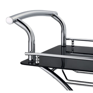 English Elm Allen Black Chrome 2-Tier Glass Bar Cart with Casters, Sleek Modern Metal Frame, Elegant Mobile Storage B062P328643