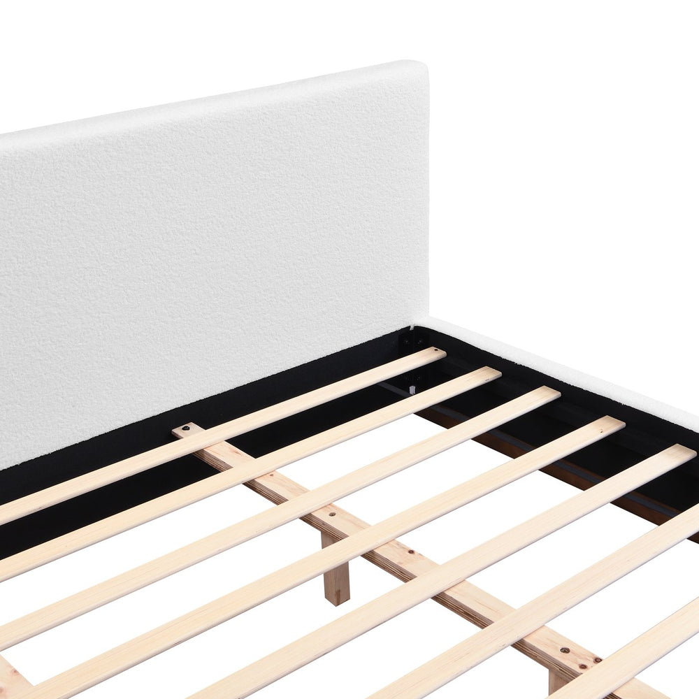 English Elm Christopher Knight Home® - Elegant White Boucle Upholstered Bed Frame King — Solid Wood Base, 12 Slats, 800 lb Support, Easy Assembly N769K348227A