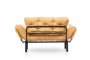 English Elm Nitta Modern Adjustable Arm Love Seat — Convertible Two-Seater Sofa Bed with Plush Upholstery, Metal Frame Mustard B029P330053