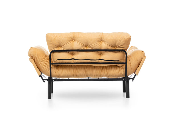 English Elm Nitta Modern Adjustable Arm Love Seat — Convertible Two-Seater Sofa Bed with Plush Upholstery, Metal Frame Mustard B029P330053