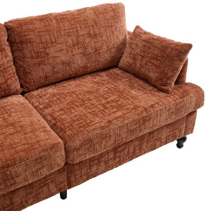 English Elm Modern chenille 2-seater sofa with LED, USB charging, storage pocket, solid wood legs, durable comfort Orange W395P318543