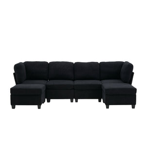 English Elm UNITED Modular 6-Seat Sectional Sofa with Removable Ottoman, Storage Compartments, Convertible Comfort Black W1568S00243