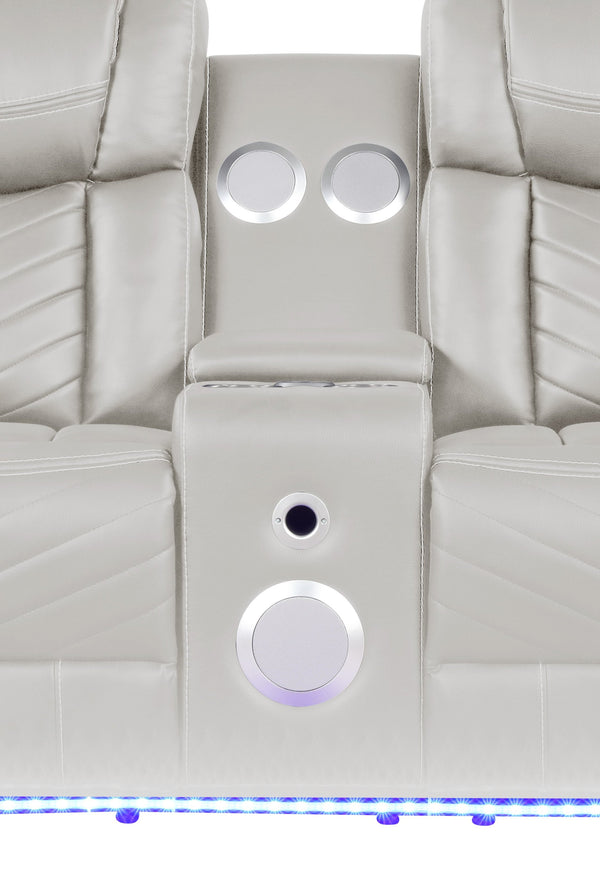 English Elm Challenger Beige 2PC Power Recliner Set with LED Base, Bluetooth Speakers, USB Ports, Cup Holders B009S01960