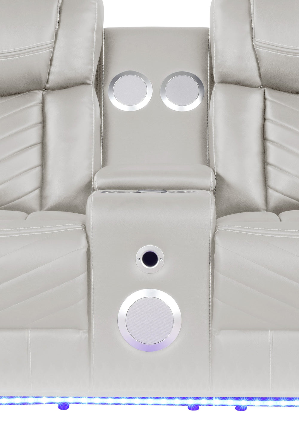 English Elm Challenger Power Reclining Loveseat with Bluetooth Speakers, USB Ports, LED Base Lighting & Console Beige G150109155