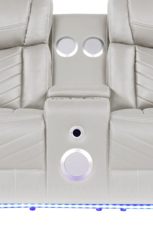 English Elm Challenger Power Reclining Loveseat with Bluetooth Speakers, USB Ports, LED Base Lighting & Console Beige G150109155