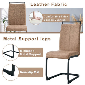 English Elm Table 5-Piece Modern Minimalist Dining Set With Round 42-Inch Top, 4 Brown Fabric Chairs & Black Legs W1151S03755-GIGA