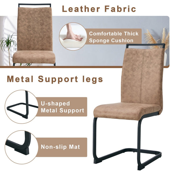 English Elm Table And Chair Set - 42-Inch Round Modern Dining Table With 6 Stylish Brown Fabric Chairs, Versatile Design W1151S03756-GIGA