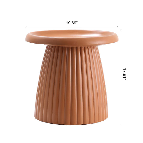 English Elm Light Coffee Magnesium Oxide Round Accent Table Fluted Column Base Seamless Form W5351P463101