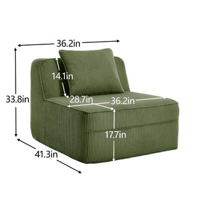 English Elm Martha Armless Corduroy Sofa Deep Seat Lounge Design with Cloud Comfort Pillows Green W3041P353177