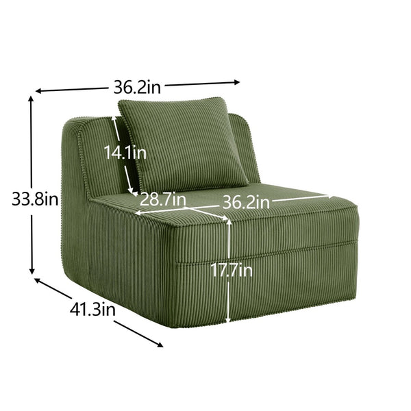 English Elm Martha Armless Corduroy Sofa Deep Seat Lounge Design with Cloud Comfort Pillows Green W3041P353177