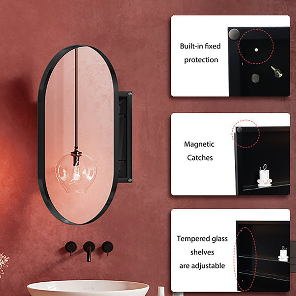 English Elm 20x34 Recessed Medicine Cabinet with Mirror — Black Metal Frame, Adjustable Shelves, Sleek Bathroom Storage Matte Black W1435P201160