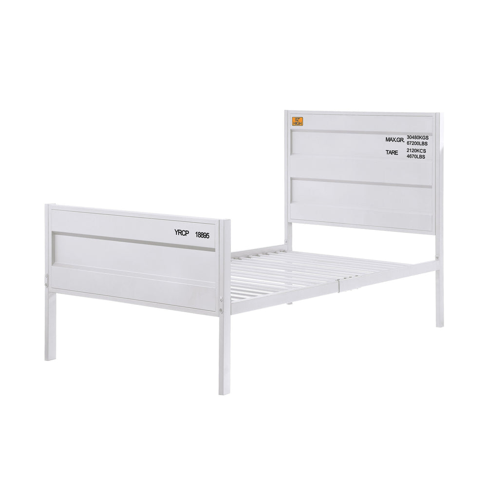 English Elm White Twin Platform Bed with Industrial Metal Frame, Panel Headboard, Low-Profile Footboard & Cargo Lock Accents B062P186408