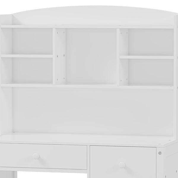 English Elm Vintage 40'' Home Executive Desk Set with Upholstered Chair and Built-In Bookshelf for Stylish Productivity White 44 L x 23 W x 13.5 H N733P272894K