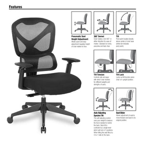 OSP Home Furnishings Mesh Back Ergonomic Manager Chair with Lumbar Support Adjustable Arms and Synchro Tilt 71142-3