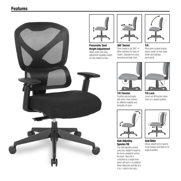 OSP Home Furnishings Mesh Back Ergonomic Manager Chair with Lumbar Support Adjustable Arms and Synchro Tilt 71142-3