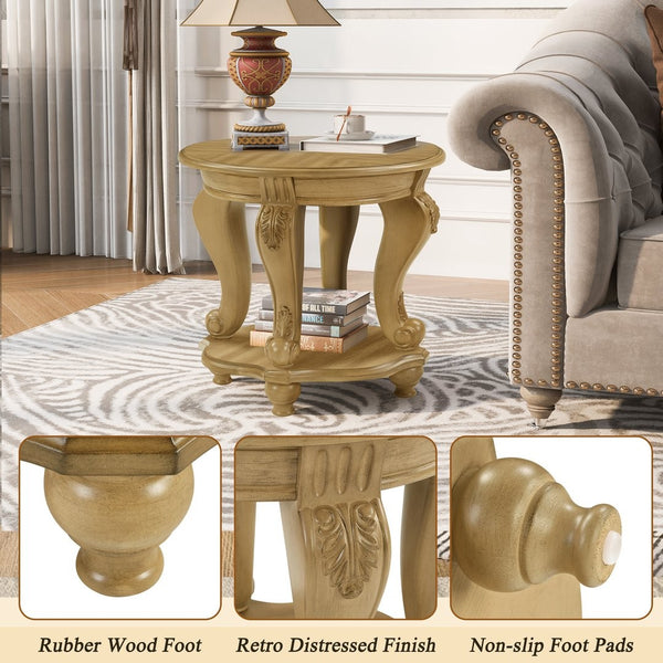 English Elm Living Room 3 Piece Coffee Table Set Oval Antique Floral Carved Wood Veneer W1202S00009