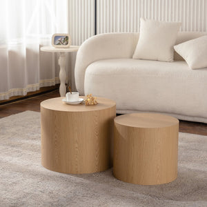 English Elm Nesting Round Coffee Table Set of 2 — Modern MDF Top Accent End Tables, Space-Saving & Durable 93 Natural Wood W3081P255158