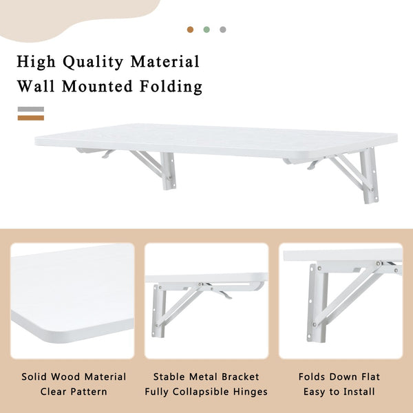 English Elm Wall Mounted Fold Down Wooden Desk Space Saving Floating Surface for Any Room W3875P434770