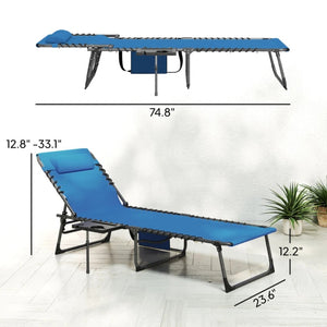 English Elm 2 Mesh Reclining Outdoor Chaise Loungers Foldable Steel Frame Pool Beach Set Blue,Gray T3971P467282