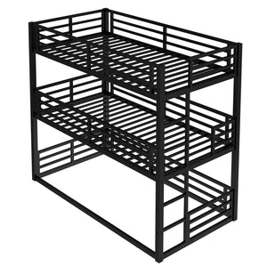 English Elm Twin Metal Triple Bunk Bed With Safety Guardrails - Heavy-Duty, Noise-Reduced Design In Black Finish P1 W1580S00142-GIGA