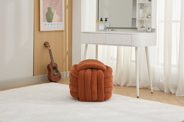 English Elm 060-Chenille Plush Knot Ottoman Stool with Foam Fill & Wooden Frame — Stylish, Comfortable Indoor Seat (No Assembly) Orange W527P239022