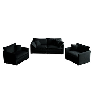 English Elm 3 Piece Sofa Set With Stylish Arm Pillows - Modular Black Chenille For Cozy Living Room Comfort W714S00617