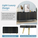 English Elm Luxurious Shoe Cabinet With 5 Metal Legs, Modern Tv Stand With 4 Adjustable Shelves For Tvs Up To 70", Minimalist Sideboard Cabinet With Gold Lines Doors For Living Room,62.9"X 31.4",Black