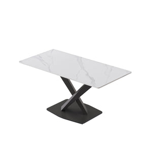 English Elm 63" Modern Sintered Stone Dining Table with Durable X-Leg Iron Base, Seats 6, 400 lb Capacity Black,White W1535S00531