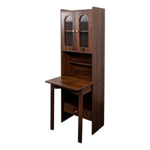 English Elm Fold-Out Convertible Writing Table with Drawer and Shelf, Space-Saving Home Office Desk Cabinet Walnut W331P256910