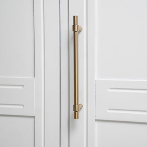 English Elm Cabinet with Three Doors Acacia Wood White Finish Gold Hardware Entryway Dining Storage N780P295774K