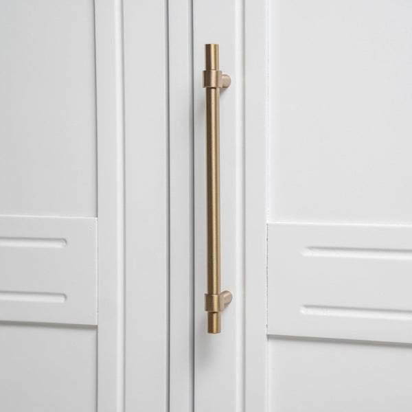 English Elm Cabinet with Three Doors Acacia Wood White Finish Gold Hardware Entryway Dining Storage N780P295774K