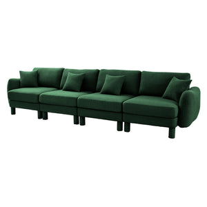 English Elm Boucle 4-Seater Sofa With Sculptural Shell Armrests & Soft Boucle Fabric In Elegant Green Color W3041S00311