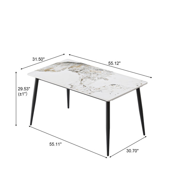 English Elm 55.12" Modern Artificial Stone Dining Table With Black Metal Legs - Seats 6, Easy Maintenance & Chic Design P2 W1535S00493-GIGA