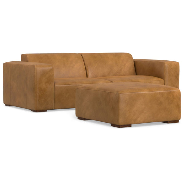 English Elm Rex 2-Seater Sofa & Ottoman Set - Luxurious Brazilian Leather, Ergonomic Comfort, Timeless Style B136P199230-GIGA