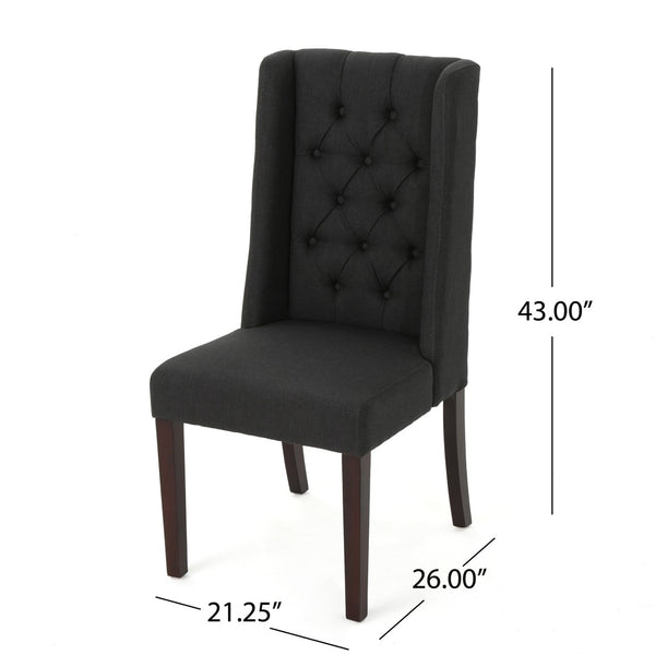 English Elm Dining Chair Set of Two Wingback Button Tufted High Back Birch Leg Upholstered Charcoal 61539.00DCL