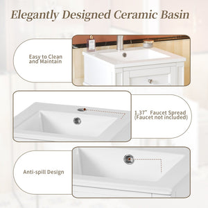 English Elm 16-inch French Style Freestanding Vanity Set with Ceramic Sink and Soft Close Cabinet White N710P405388K