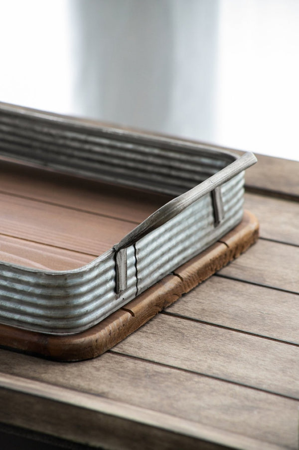 English Elm S/2 Rustic Fir Wood Serving Trays with Iron Accents for Farmhouse Tablescapes W2078P495641