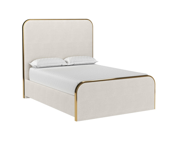 Sunpan Tometi Bed - Sleek Modern Design with Curved Upholstered Headboard and Brushed Gold Accents Full