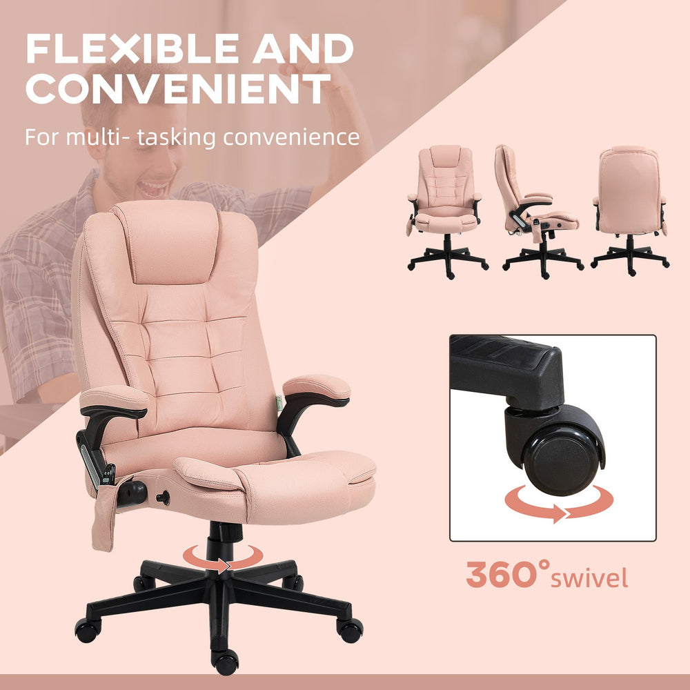 English Elm HOMCOM High-Back Executive Massage Chair with 6-Point Vibration, Lumbar Heat, Recline & Remote Pink W2225P250025