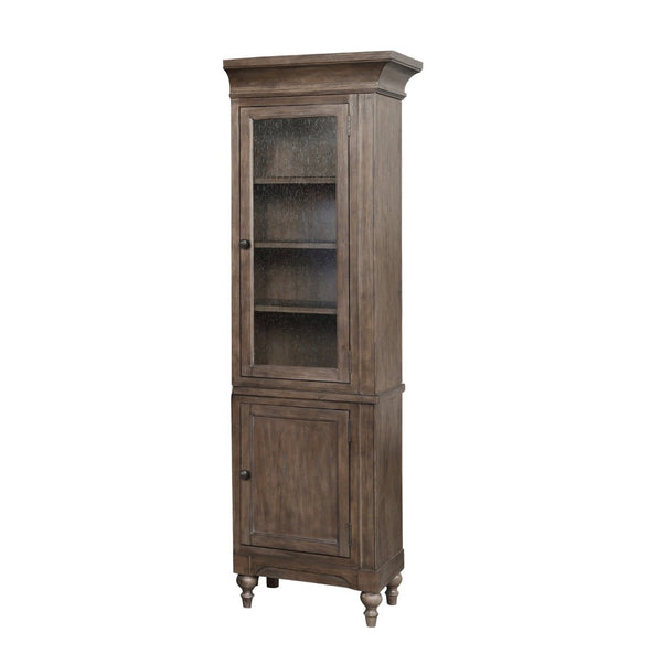 English Elm Middleton Tall Pier Cabinet Poplar Wood Seeded Glass Old World Storage Display B108P468541