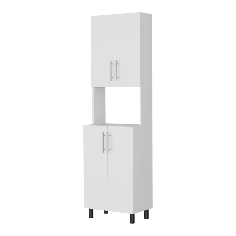 English Elm White Double Cabinet Pantry with Open Shelves & 4 Doors — Tall 76.8" Slim White Storage Organizer B062P290273